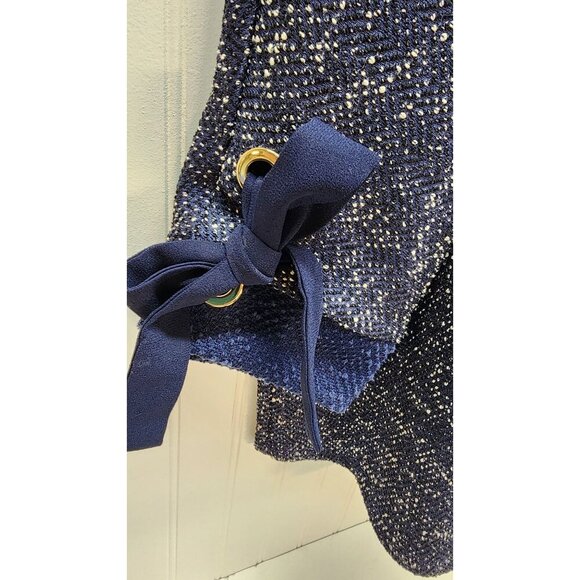 Charter Club Navy Blue Textured Sweater With Bow-Tied Sleeves & Gold Grommet Acc - Picture 3 of 11